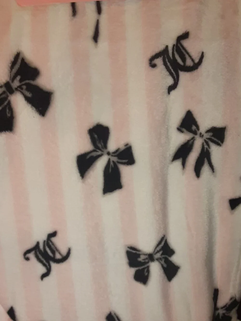 Juicy Couture striped white and pink blanket with black bows